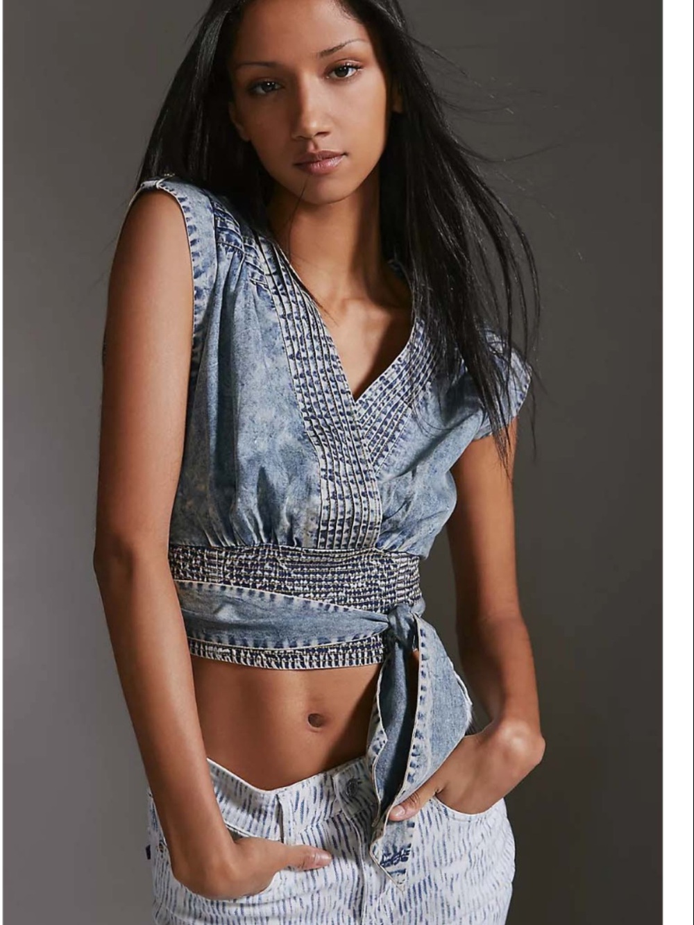 PILCRO Chambray Wrap Blouse | Size M